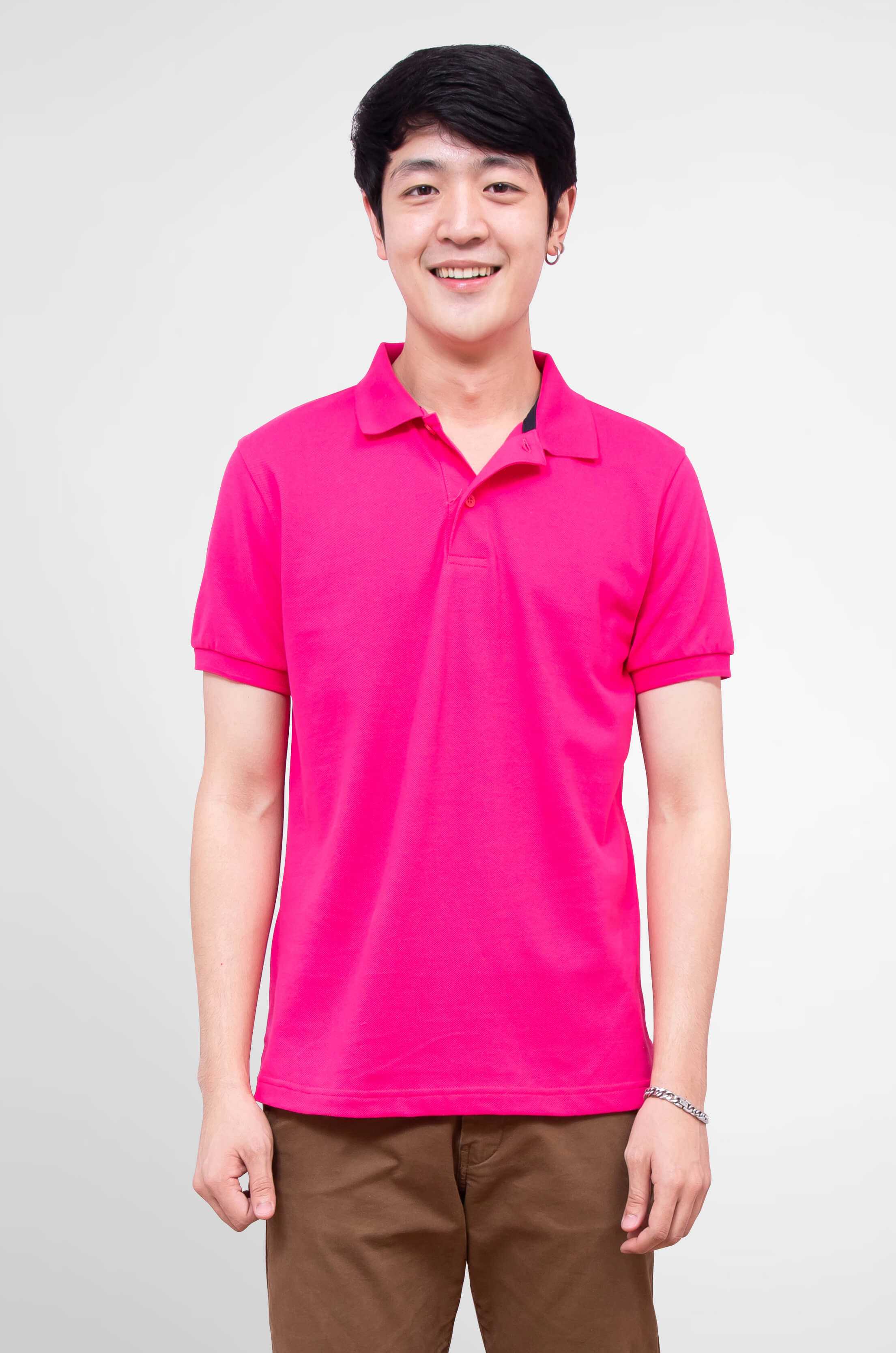 Noproblem ยอดขาย No.1 รับประกัน ไม่ย้วย ไม่ยืด ผ้านุ่ม เสื้อโปโล ชาย สีบานเย็นไดมอนด์