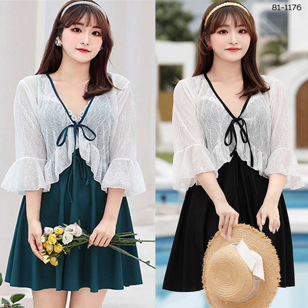 81-1176 ชุดว่ายน้ำกระโปรง พร้อมเสื้อคลุม