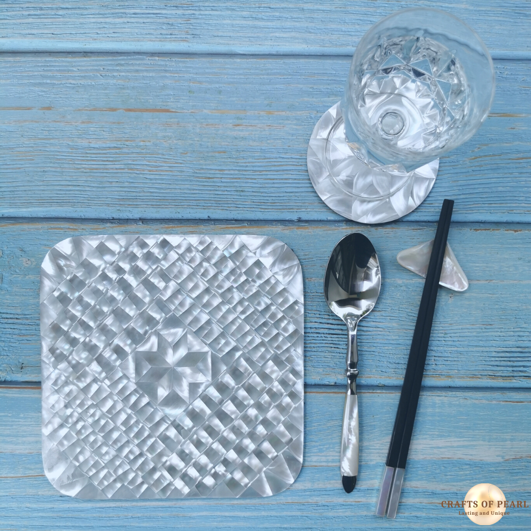 Placemats in Square Design 8 Inches - Suitable for Bowl Serving (Trochus Shell)
