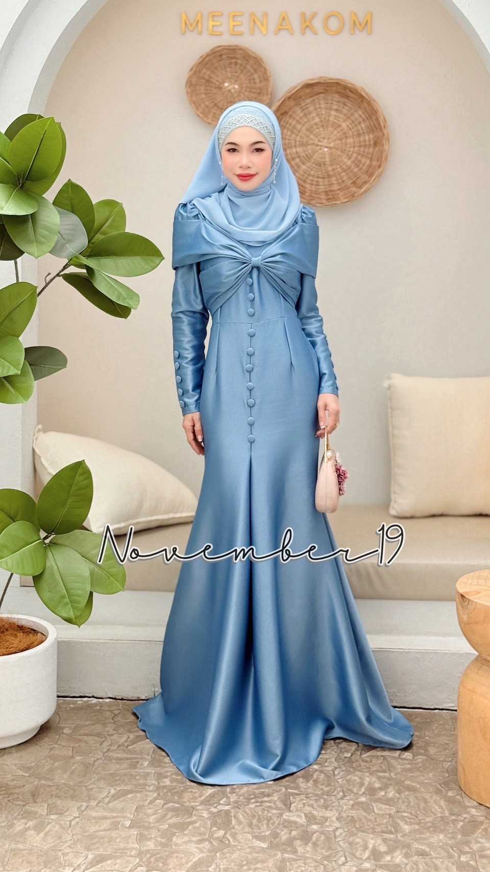 ชุดอิสลามใส่ออกงาน เดรสมุสลิม รุ่นแอเรียลโบว์อก เดรสใส่ออกงาน แฟชั่นมุสลิม ชุดใส่รายอพร้อมส่ง