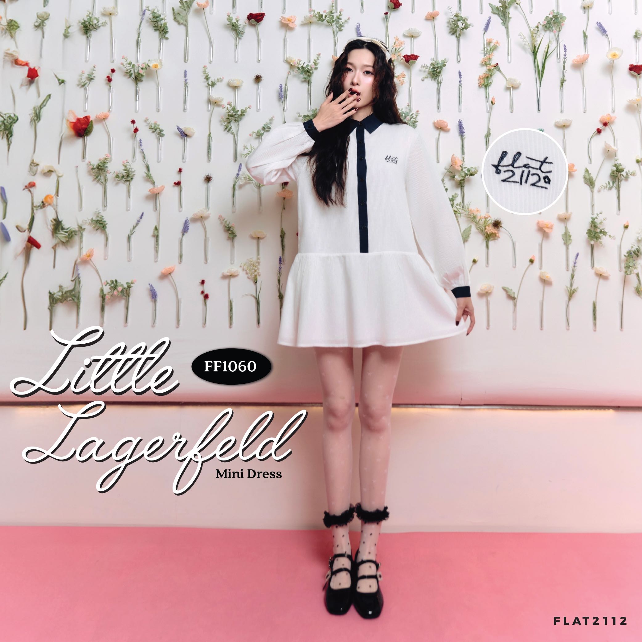 FLAT2112 FF1060 : LITTLE LAGERFELD MINI DRESS   เดรส เดรสสั้น เดรสแขนยาว เสื้อผ้าผู้หญิง
