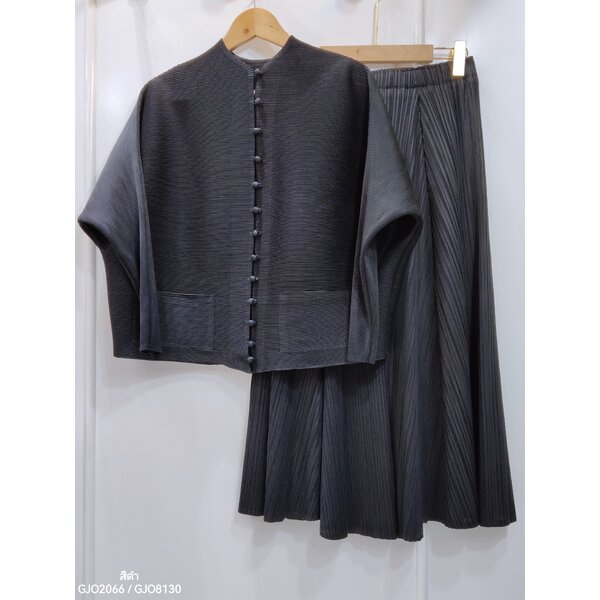 2MUAY รุ่น GJO2066/ GJO8130 เซ็ตพลีทคุณภาพ CHINESE BUTTON FRONT TOP WITH SKIRT PLEATED SET 8 สี F...