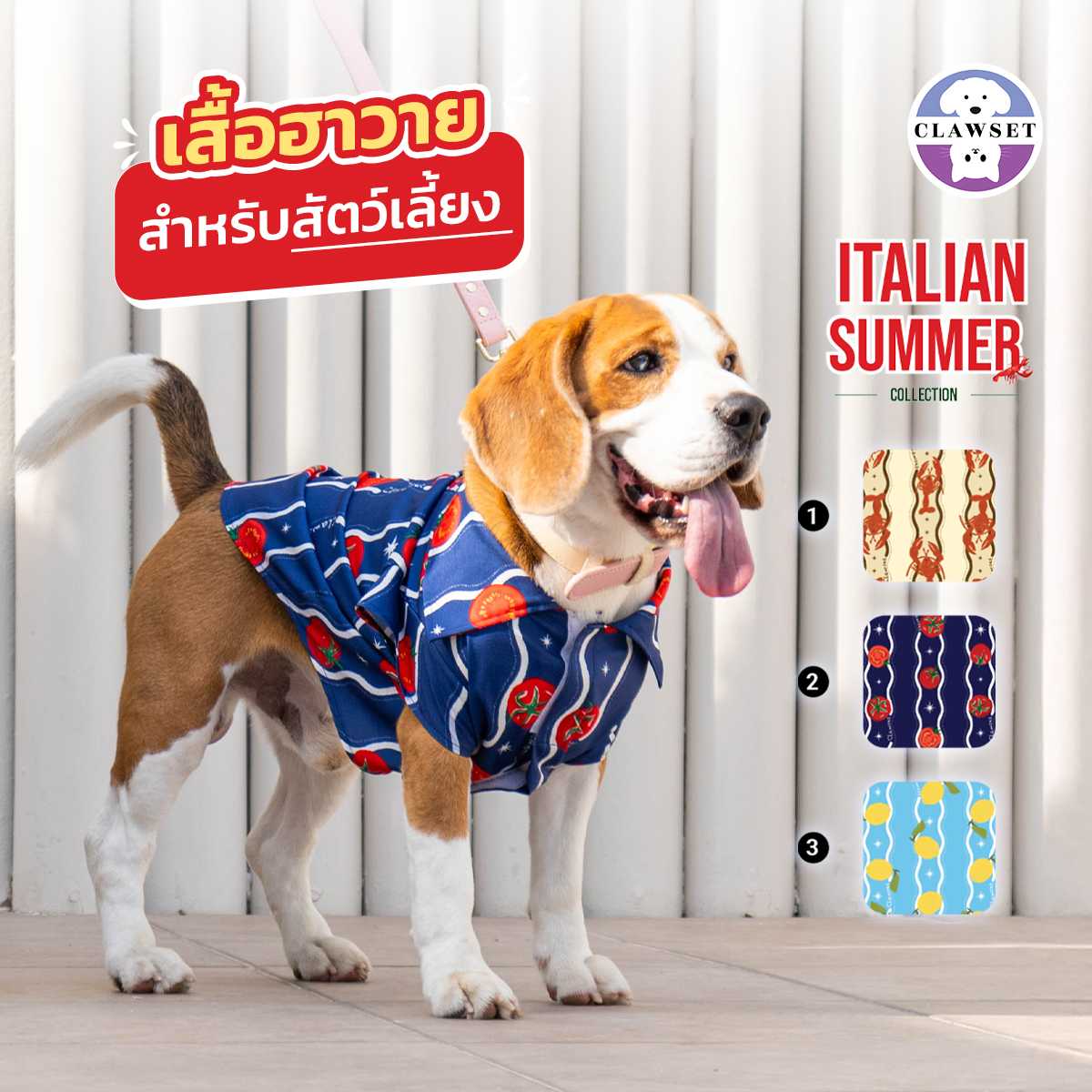 เสื้อหมาแมว เสื้อเชิ๊ตคู่ฮาวาย Italian Summer  เฉพาะเสื้อสัตว์เลี้ยง | CLAWSET.BKK