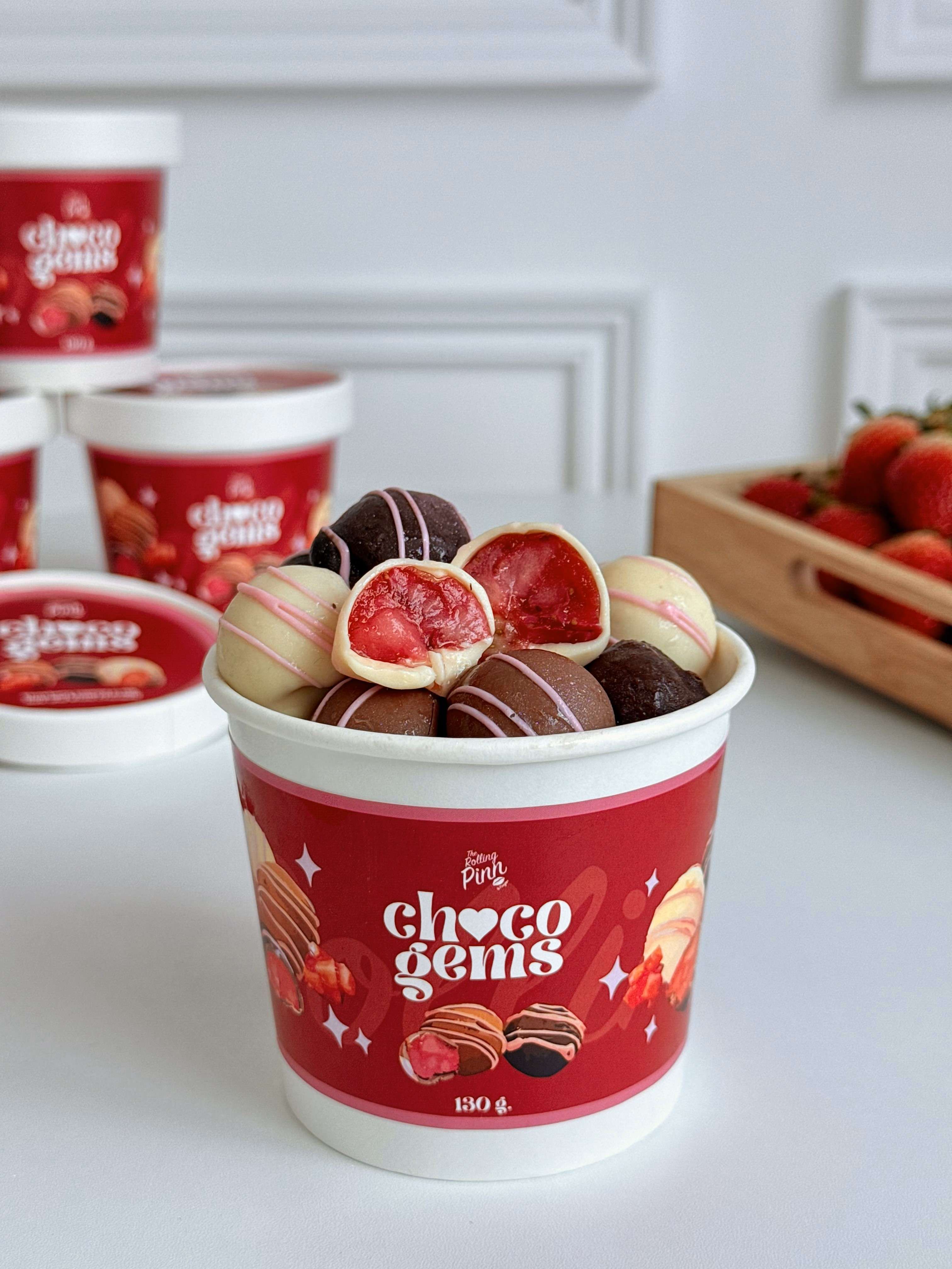 Strawberry Compote Chocogems  (Mix 3  Dark,Milk & white)