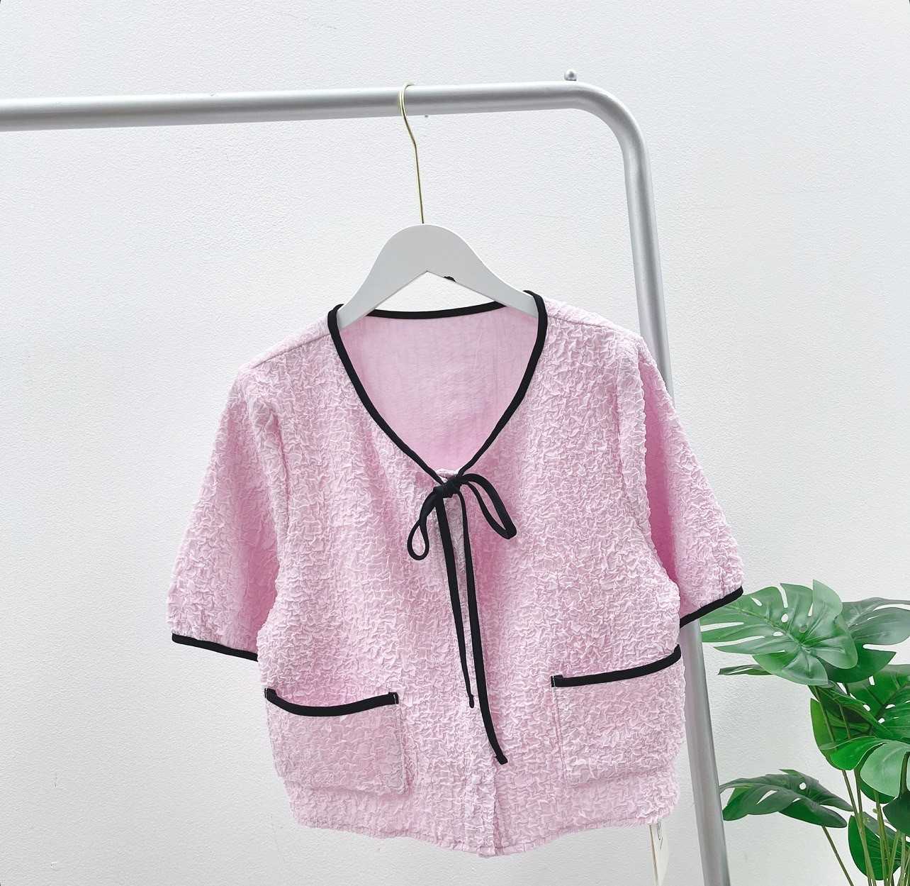 RonRon Line Puff Short Blouse Soft Pink