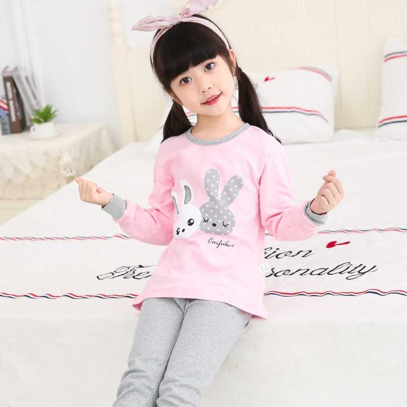 K182 ชุดนอนเด็กสไตส์เกาหลี ลายกระต่ายสีชมพู ผ้านิ่มใส่สบายลายน่ารัก  100% COTTOn