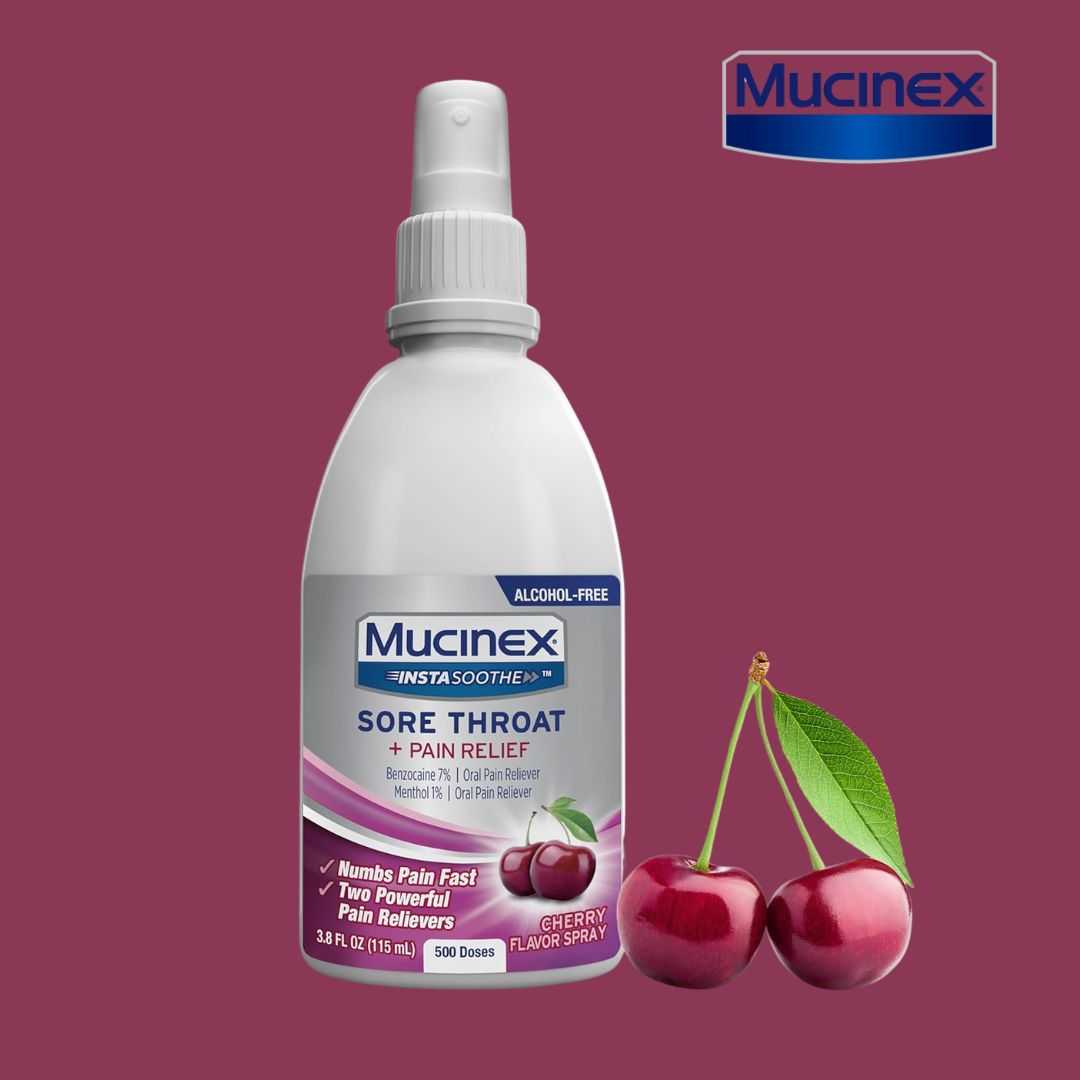 Mucinex InstaSoothe Sore Throat + Pain Relief Sore Throat Spray ขนาด 115Ml จากอเมริกา พร้อมส่ง