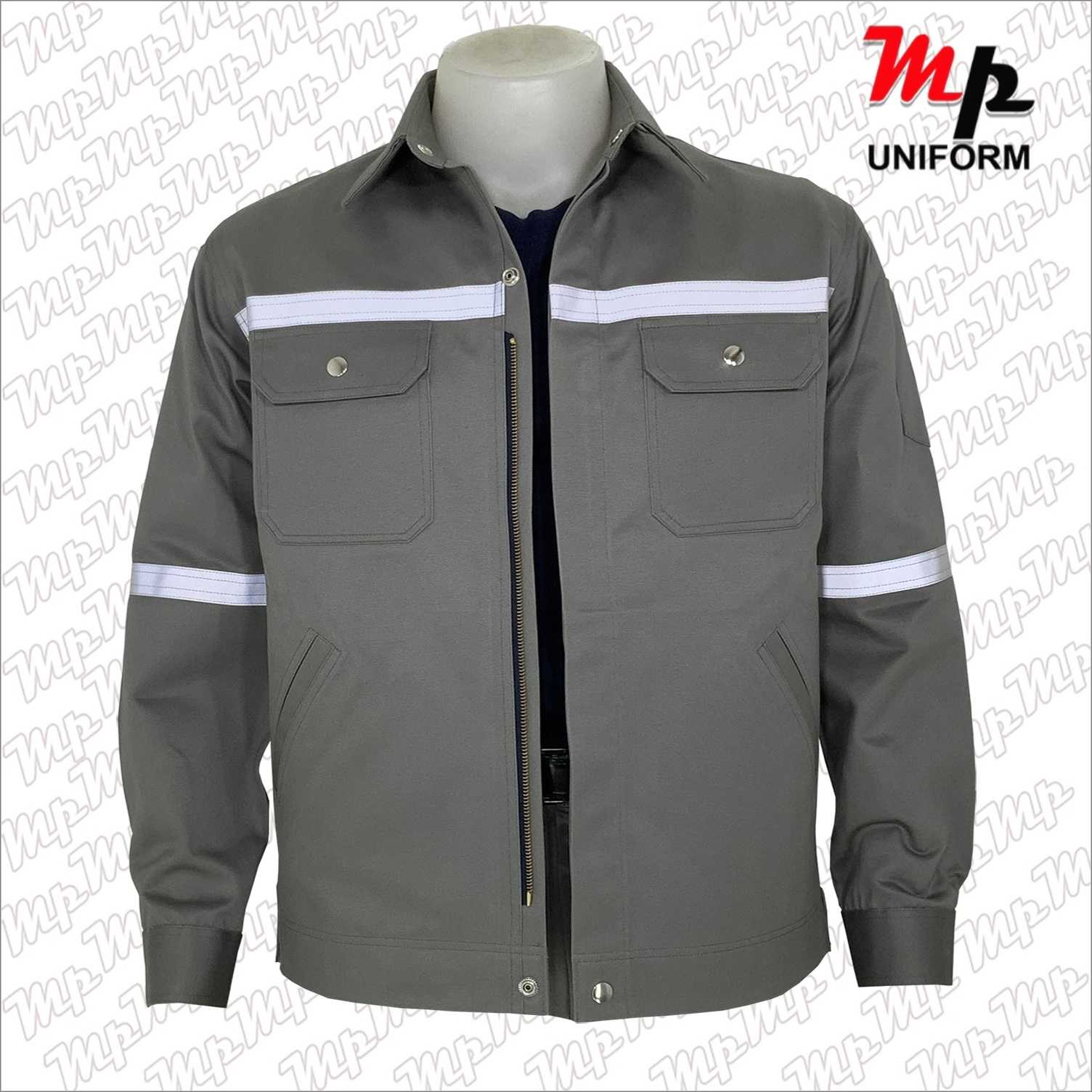 MPJ007-06 เสื้อช่างผ้าเวสปอยท์ ซิปซ่อน แถบสะท้อนแสงหลัง แขน อก สีขี้ม้า