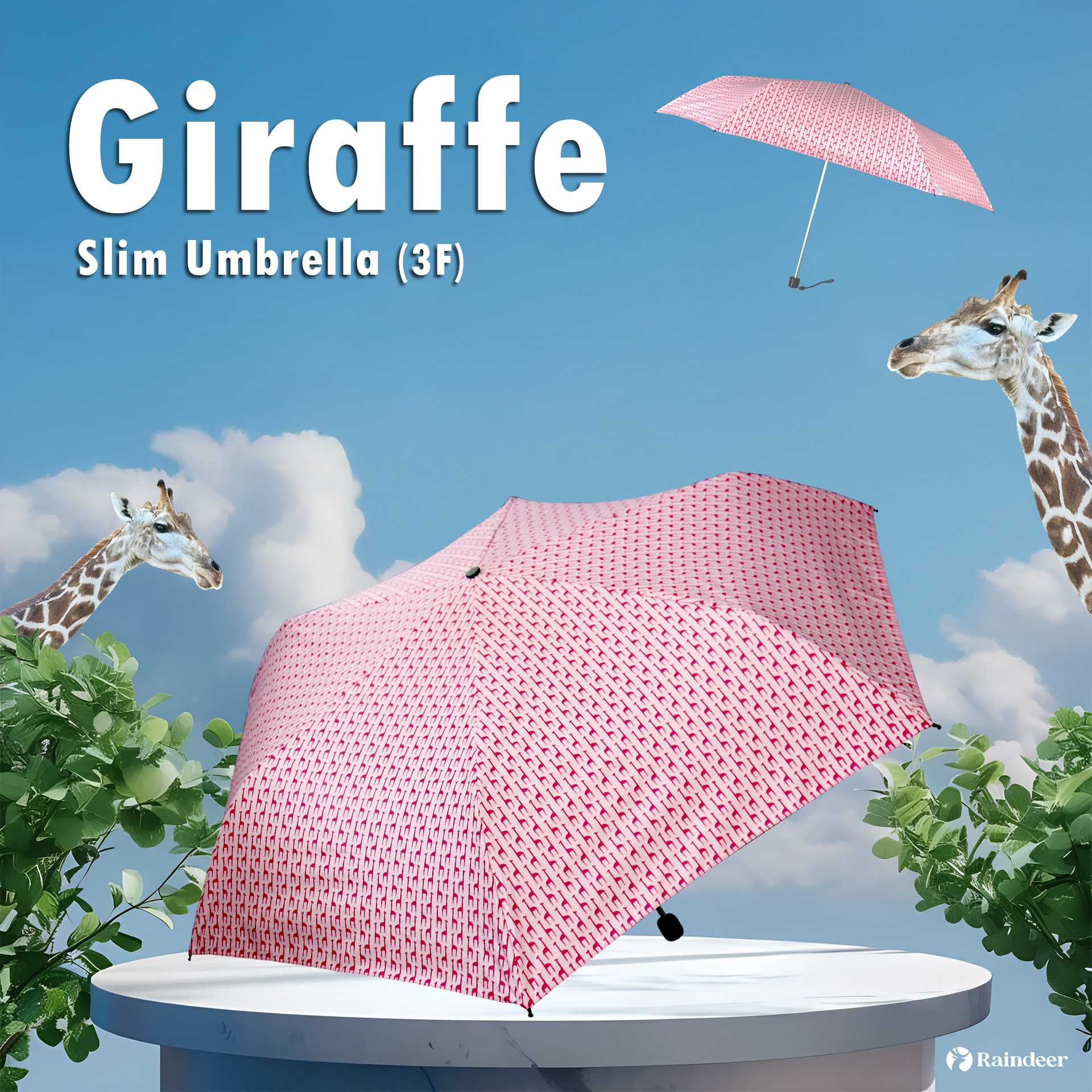 Raindeer ร่มพับ 3 ตอนปากกา กันUV ลาย Giraffe กันUV พกพาสะดวก