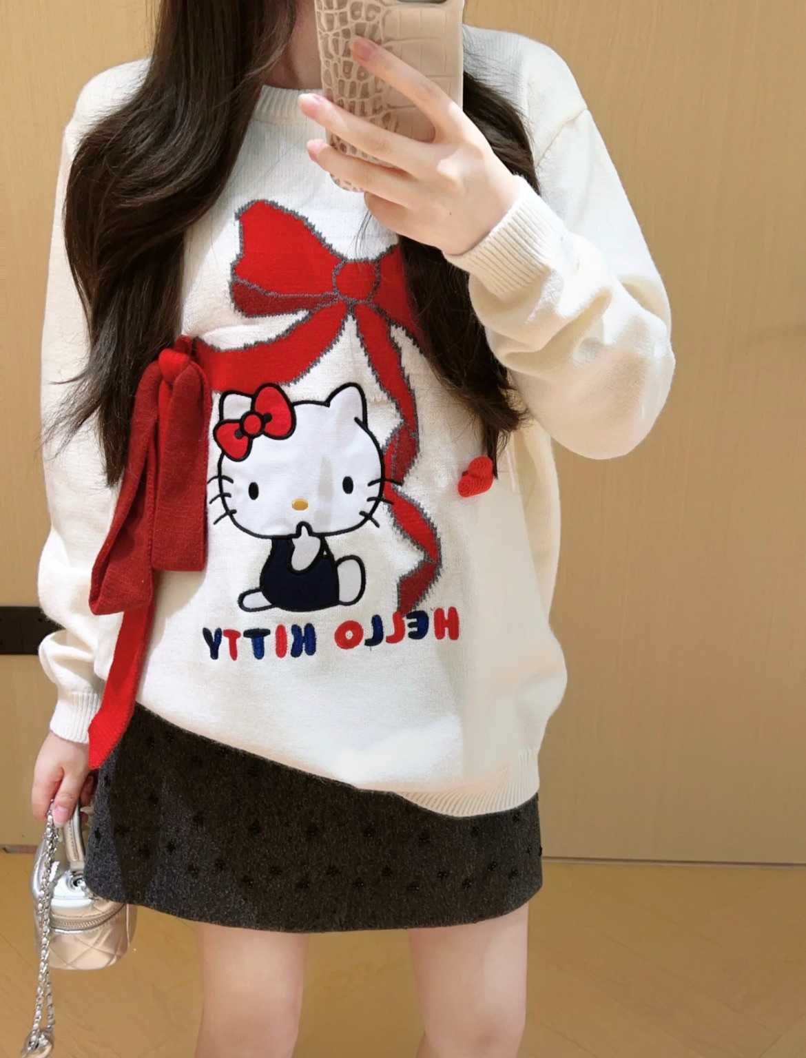 KAKAME HELLO KITTY RED RIBBON KNIT SWEATER
