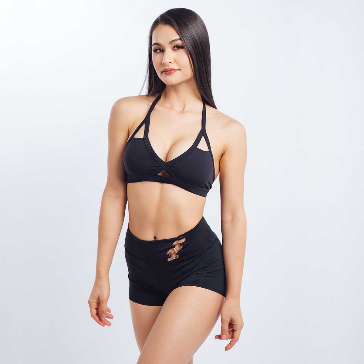 Might Cross Over Sports Bra in Black