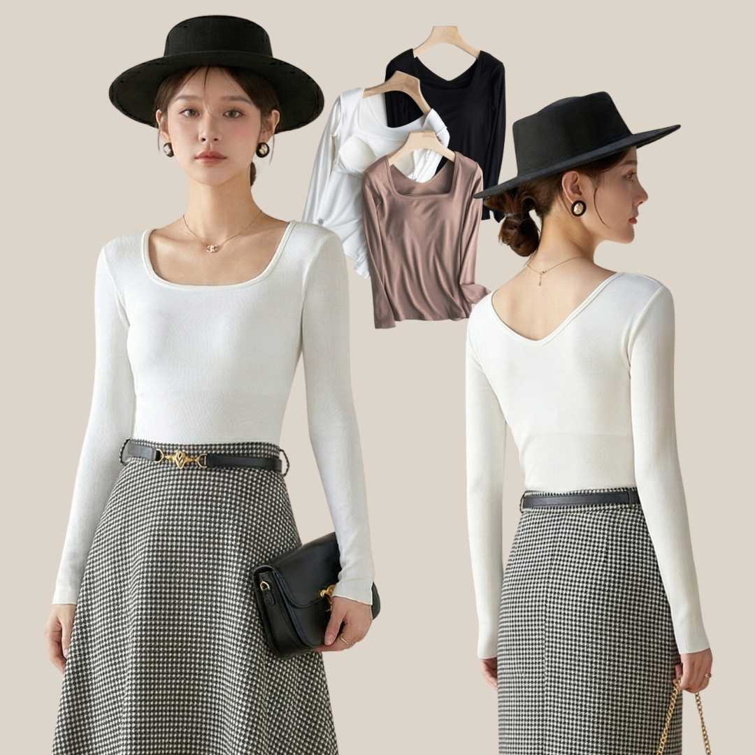 WsimpleBra | Caroline Long Sleeve เสื้อยืด แขนยาว คอยู มีบราในตัว เลิกใส่ชุดชั้นในและซิลิโคลปิดจุก