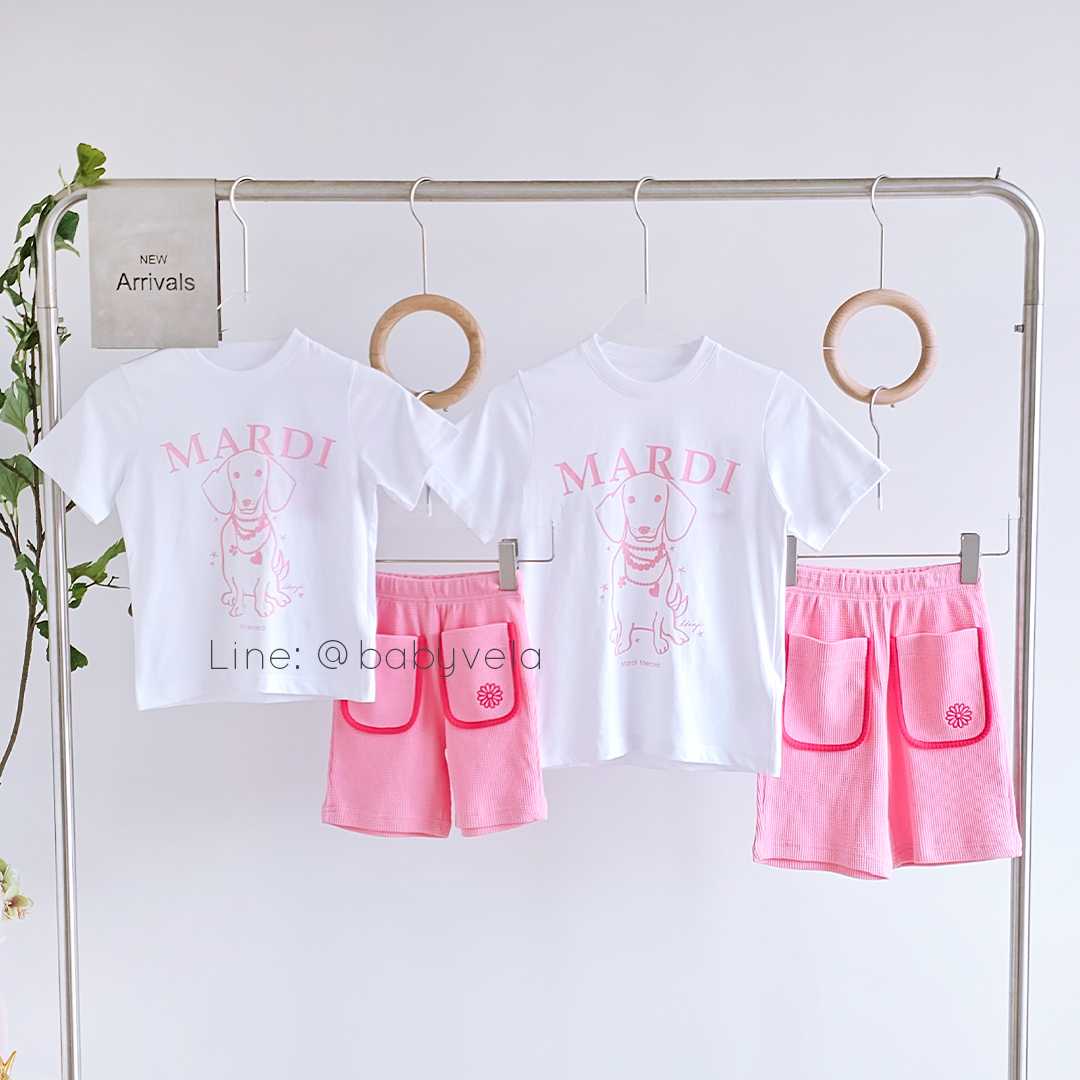 Mardi Kids Setup T-Shirt Pearl Ddanji And Waffle Bermuda (White Pink)