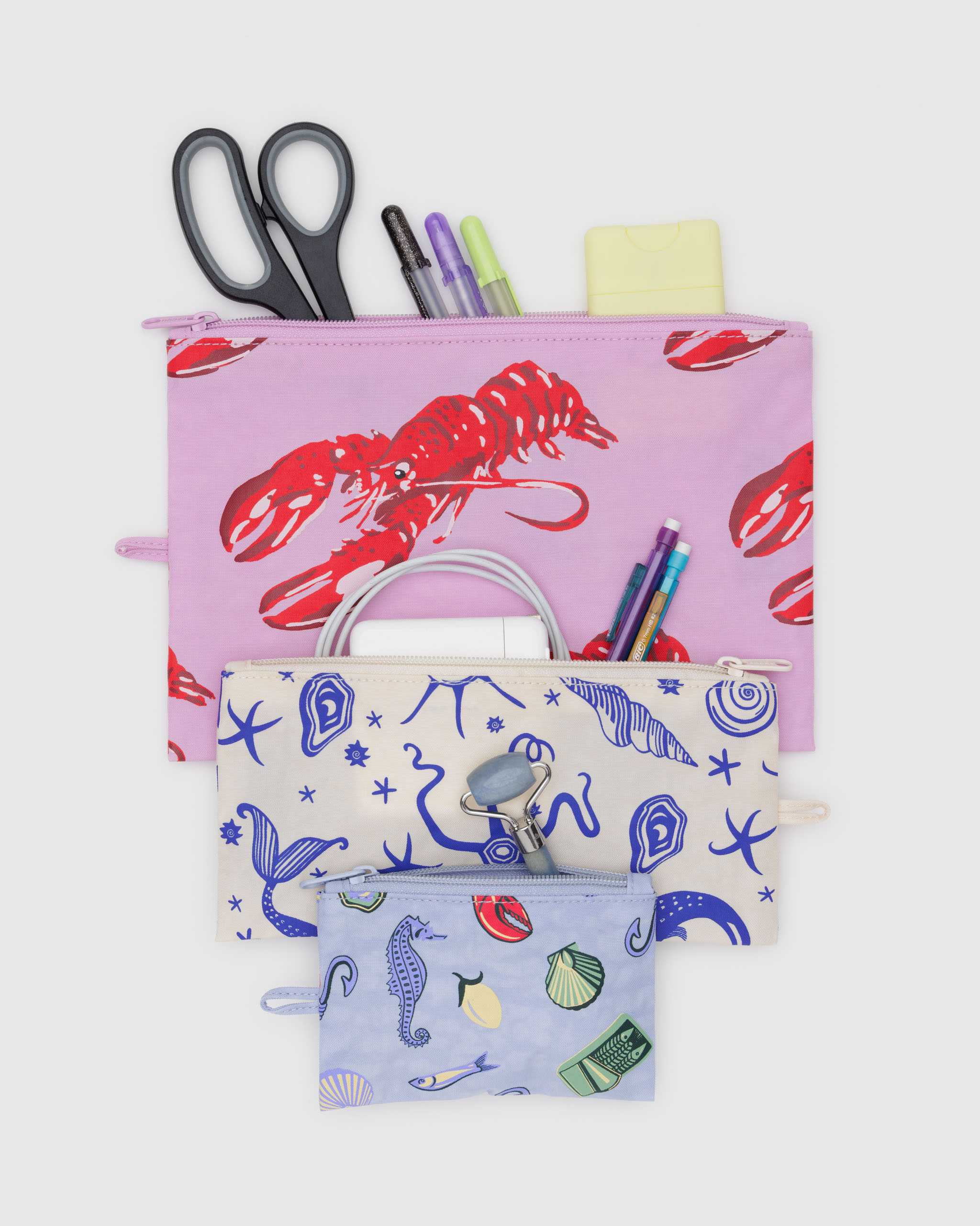 BAGGU Flat Pouch Set - Sea creatures