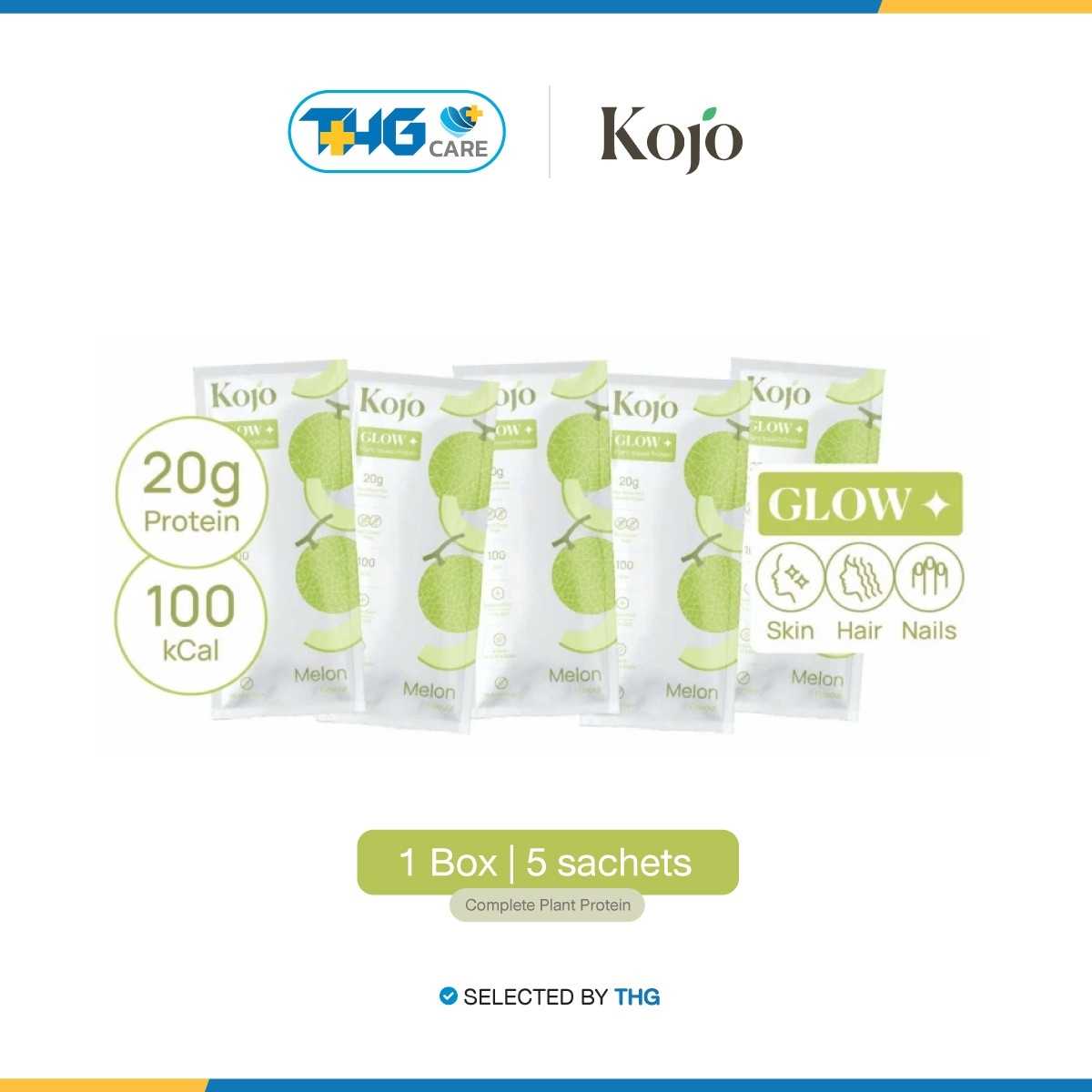 THG CARE -  Kojo Glow Plant Based Protein Melon Flavour โปรตีนจากพืช รสเมล่อน 1 กล่อง (5ซอง)