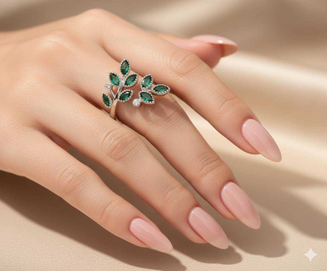 แหวนใบไม้💍🌿 ปรับขนาดได้ แหวนพลอยสีรูปใบไม้ แหวนทอง 18K