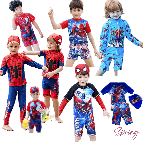 พร้อมส่ง ชุดว่ายน้ำเด็ก ชุดว่ายน้ำ ลายการ์ตูน เสื้อ+กางเกง+หมวก