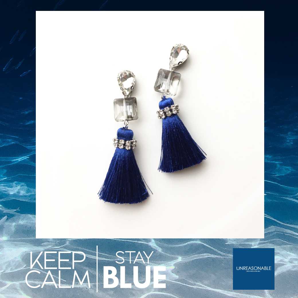 ต่างหูพู่ Tassel Earrings : UA0643-04 #Blue #Tassel #Drop #Earrings