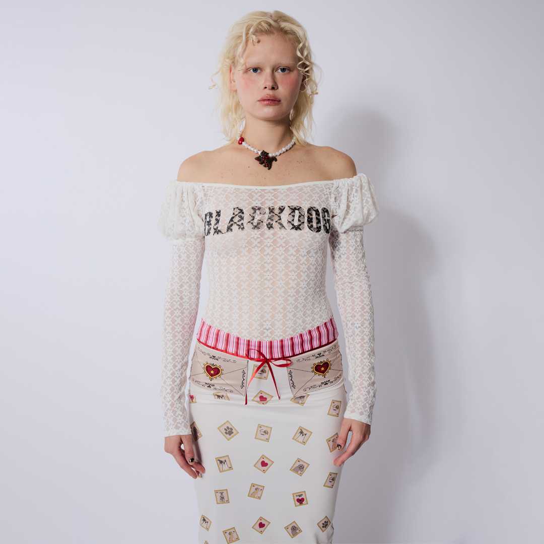 BLACKDOG BKK-AW2417-BD lace blouse-เสื้อแขนยาวผ้าลูกไม้สกรีนโลโก้