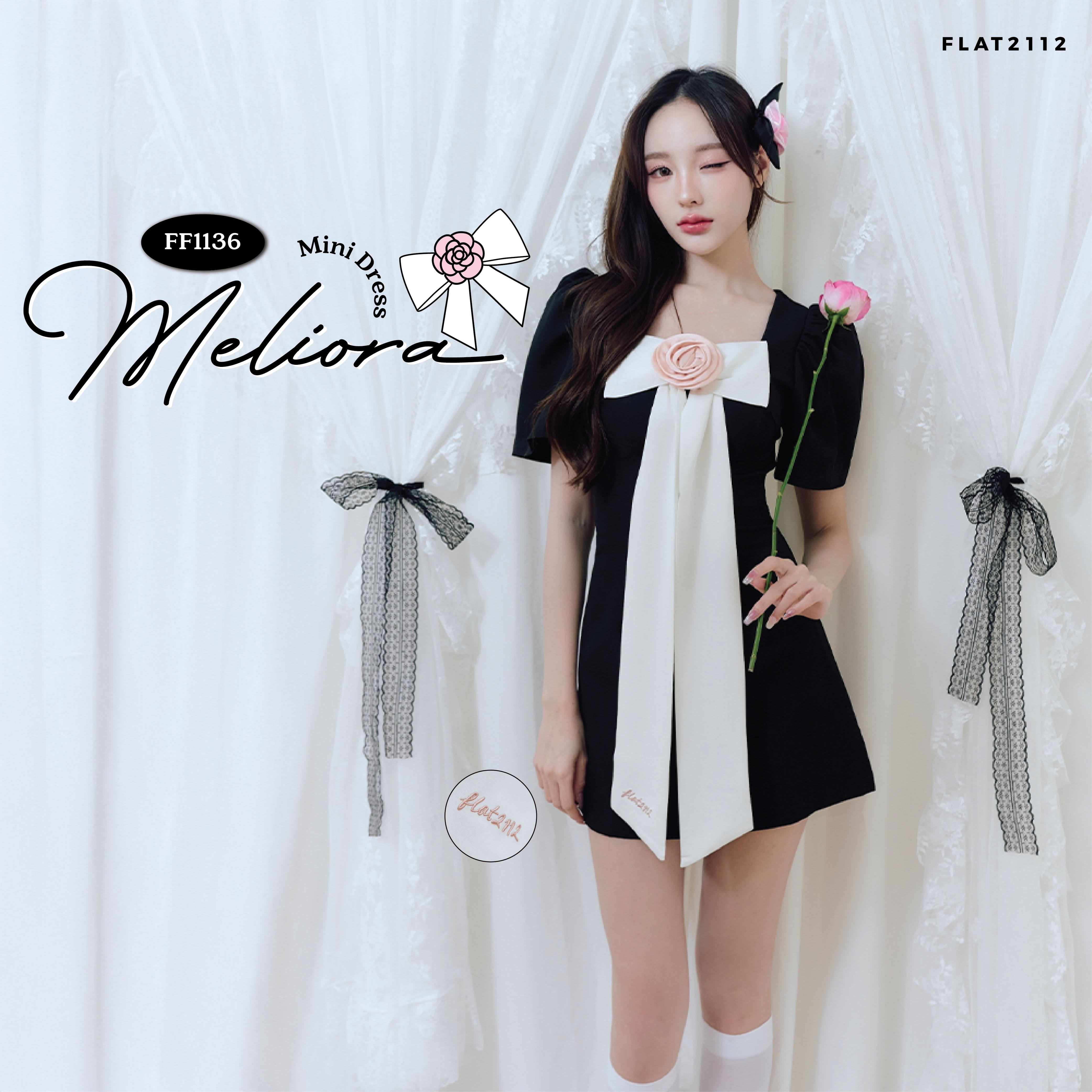 FLAT2112 FF1136 : MELIORA MINI DRESS มินิเดรสสั้น คอเหลี่ยม เเขนสั้น   ชุดผู้หญิง แฟชั่นผู้หญิง