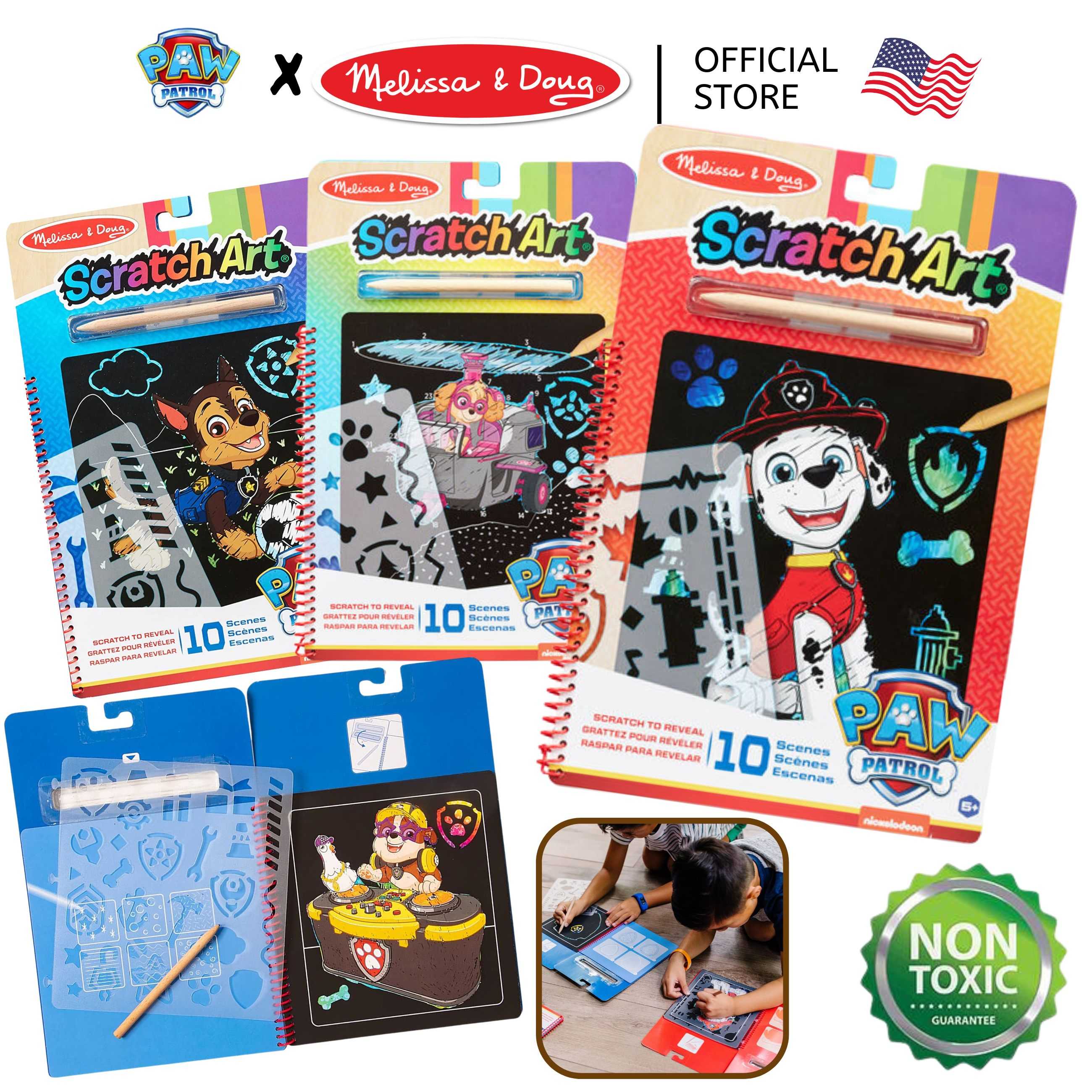 (ของแท้ USA)กระดาษขูดสีรุ้ง 10 แผ่น ศิลปะเด็ก Paw Patrol Scratch Art Pad พกพาสะดวก 33259/33260/33261