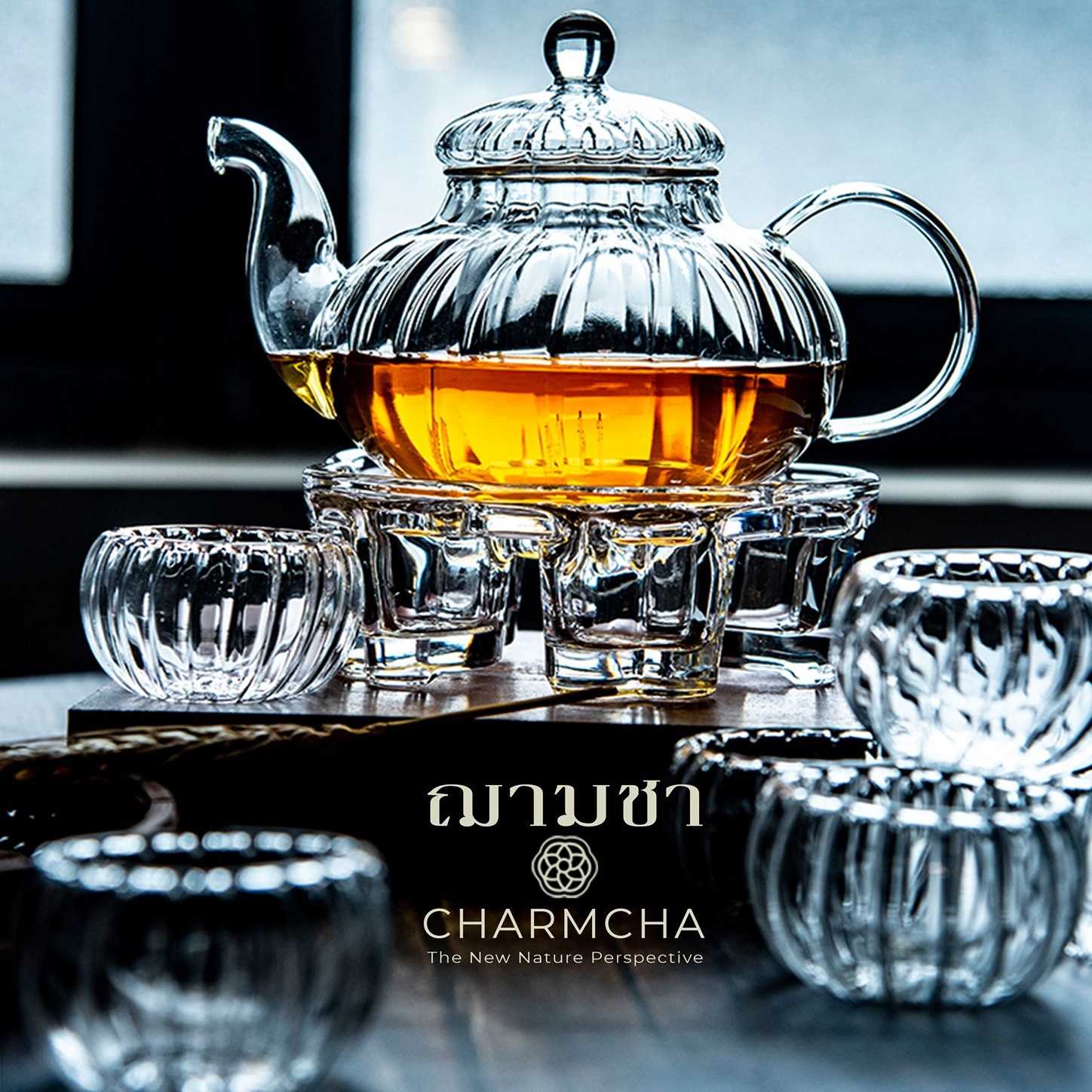 ชุดกาน้ำชาฟักทองสไตล์อังกฤษ 1 ชุด 600ml  แก้ว 2-6 ใบ และที่กรองชา 1 ใบ ทำจากแก้ววางบนเตาความร้อนได้