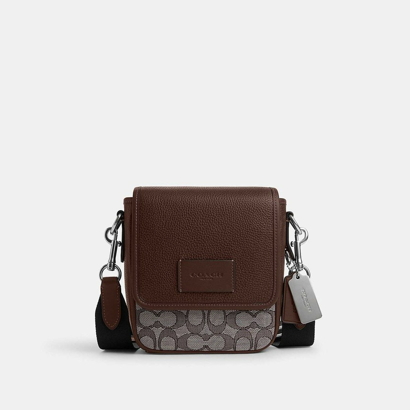 Coach CO915 Lucas Crossbody In Signature Jacquard (SVS8S) กระเป๋าสะพายข้างผู้ชาย สี Sv/Oak/Maple