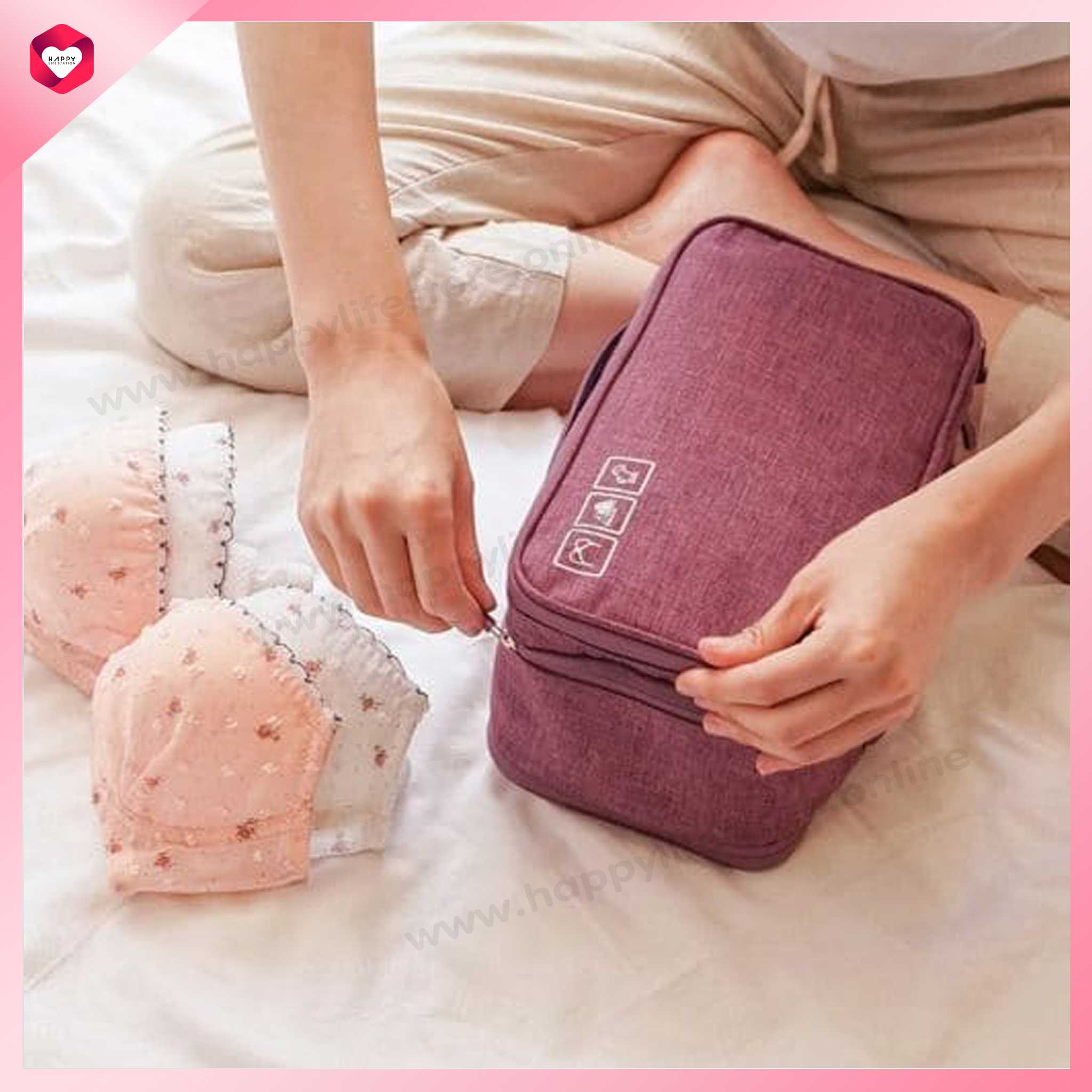 HappyLife กระเป๋าใส่ชุดชั้นใน กระเป๋าเดินทาง กระเป๋าใส่ชุดว่ายน้ำ สไตล์เกาหลี