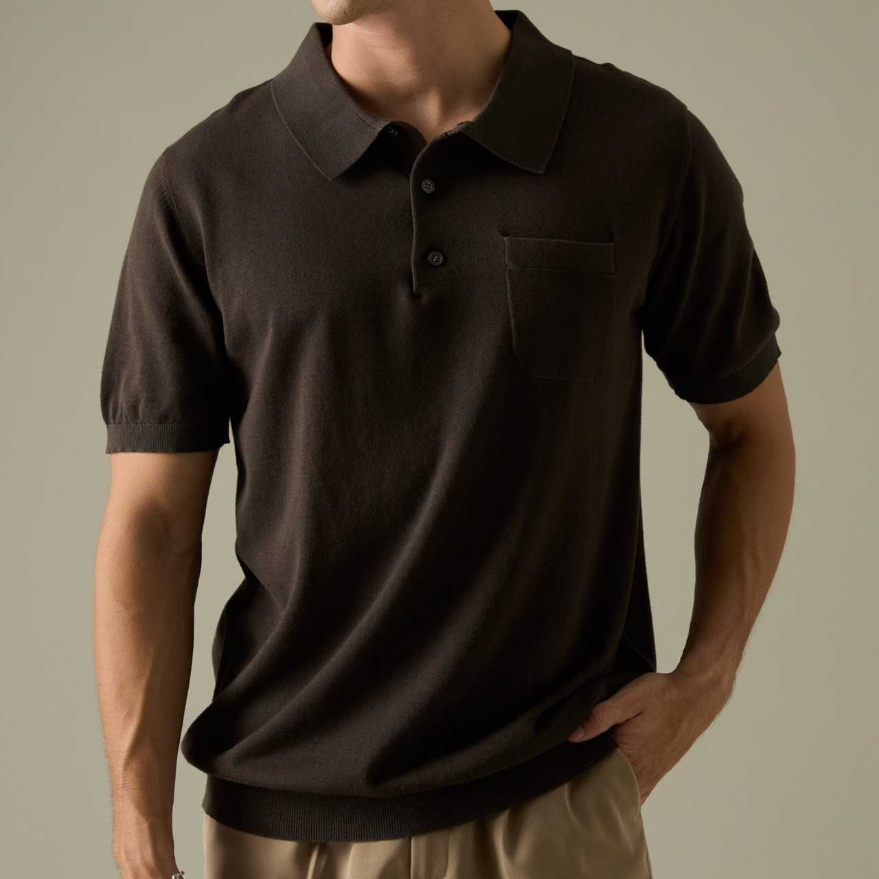 KNIT POLO SHIRT -  MOCHA