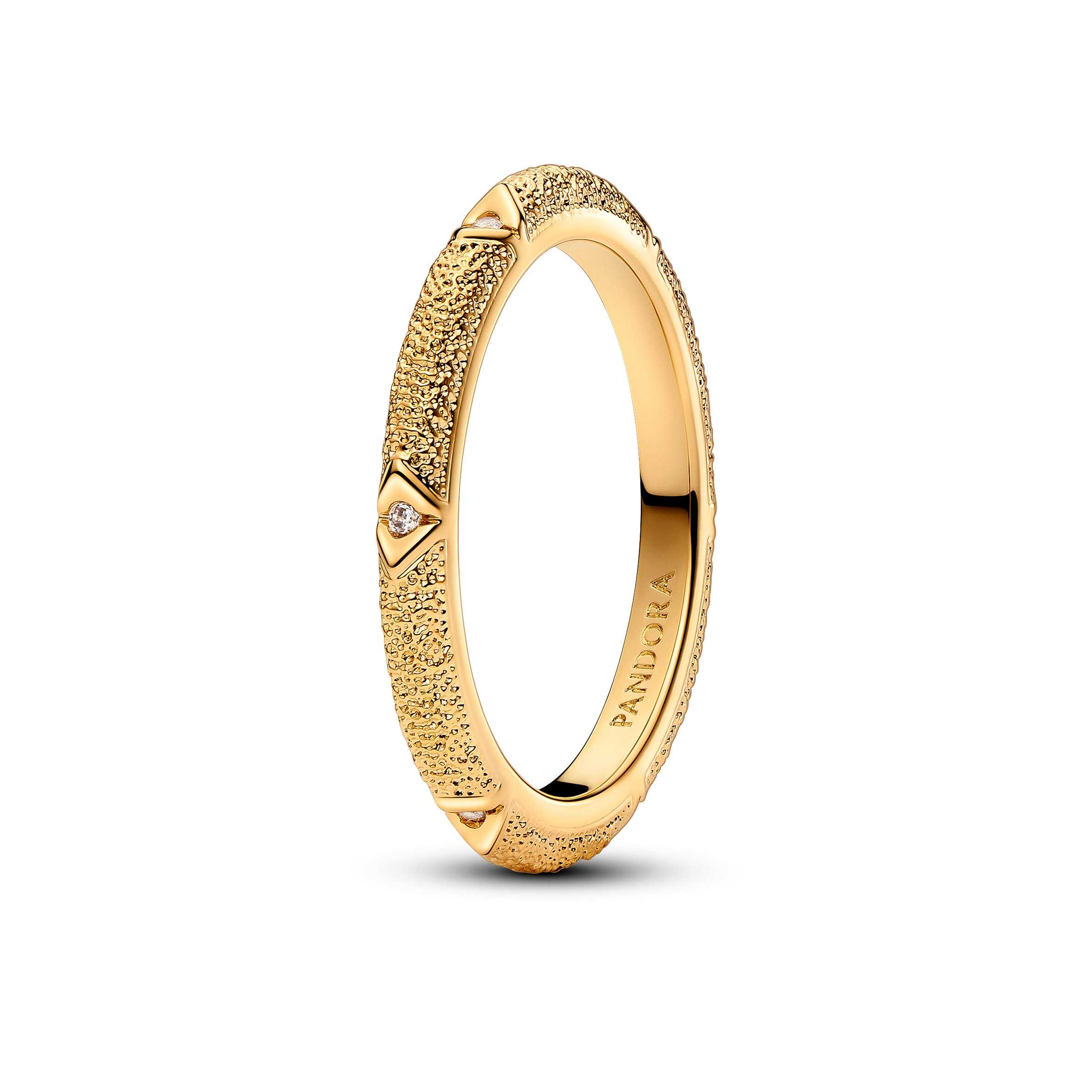 Diamond pointed 14k gold-plated ring with clear cubic zirconia