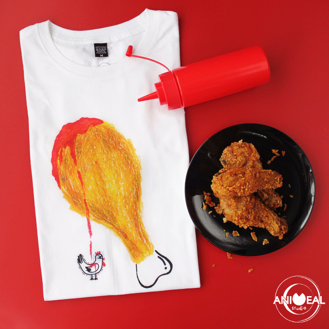 เสื้อยืดลายไก่ทอด Fried Chicken (FREE MASK)
