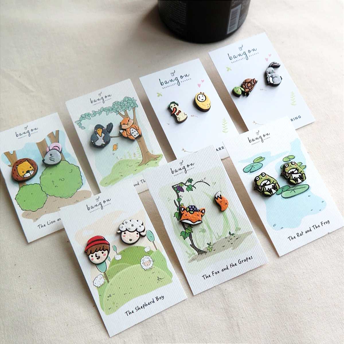 Wooden earring Aesop's Fables