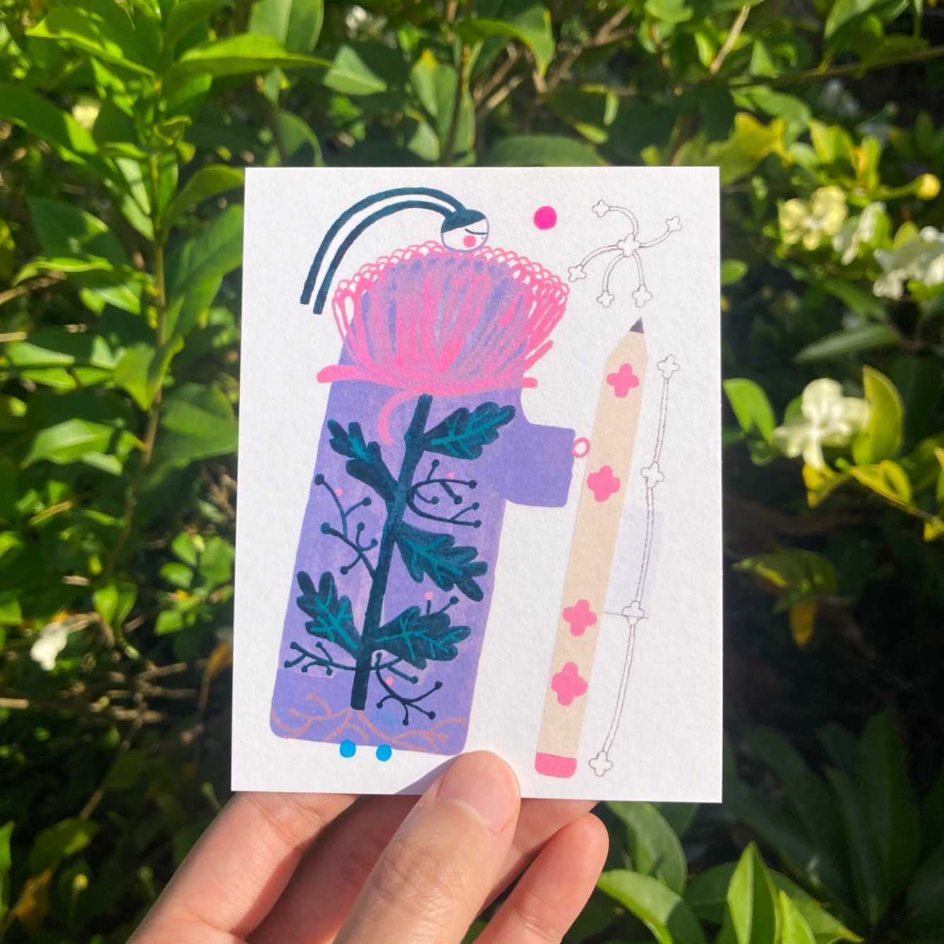 postcard - flower pencil