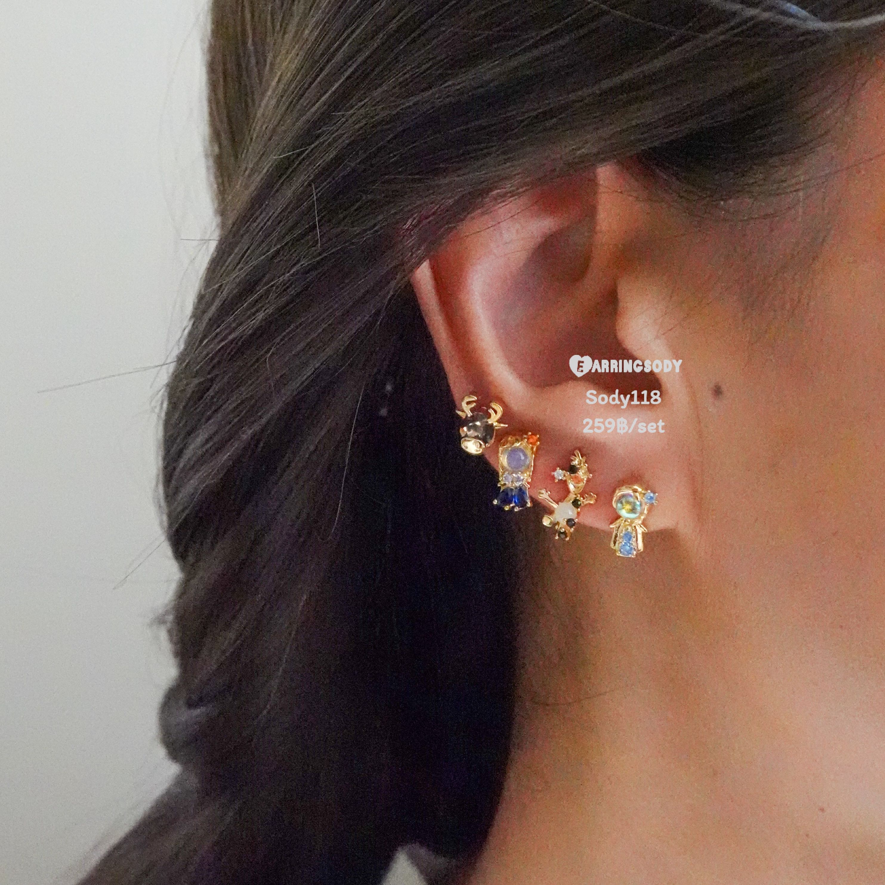 Sody118 Fairytales collection ต่างหูเซต4ชิ้น ต่างหูเงินแท้925 ต่างหูน่ารัก ต่างหูการ์ตูน