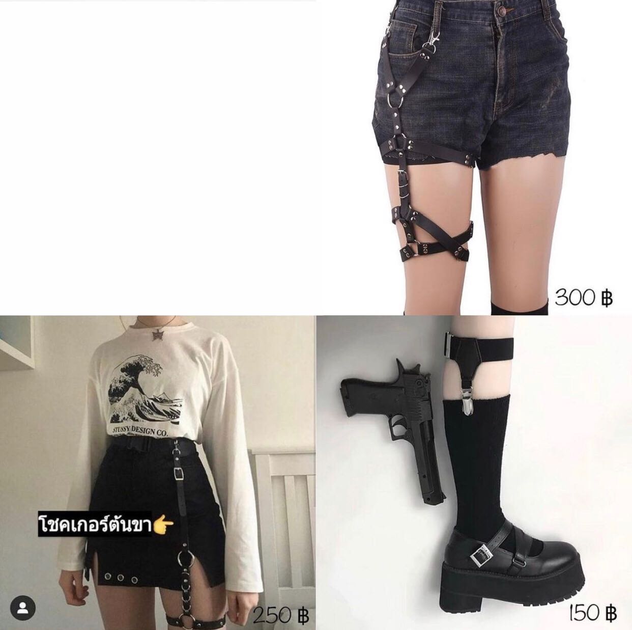 พร้อมส่ง🖤[W3]สายหนังรัดขา