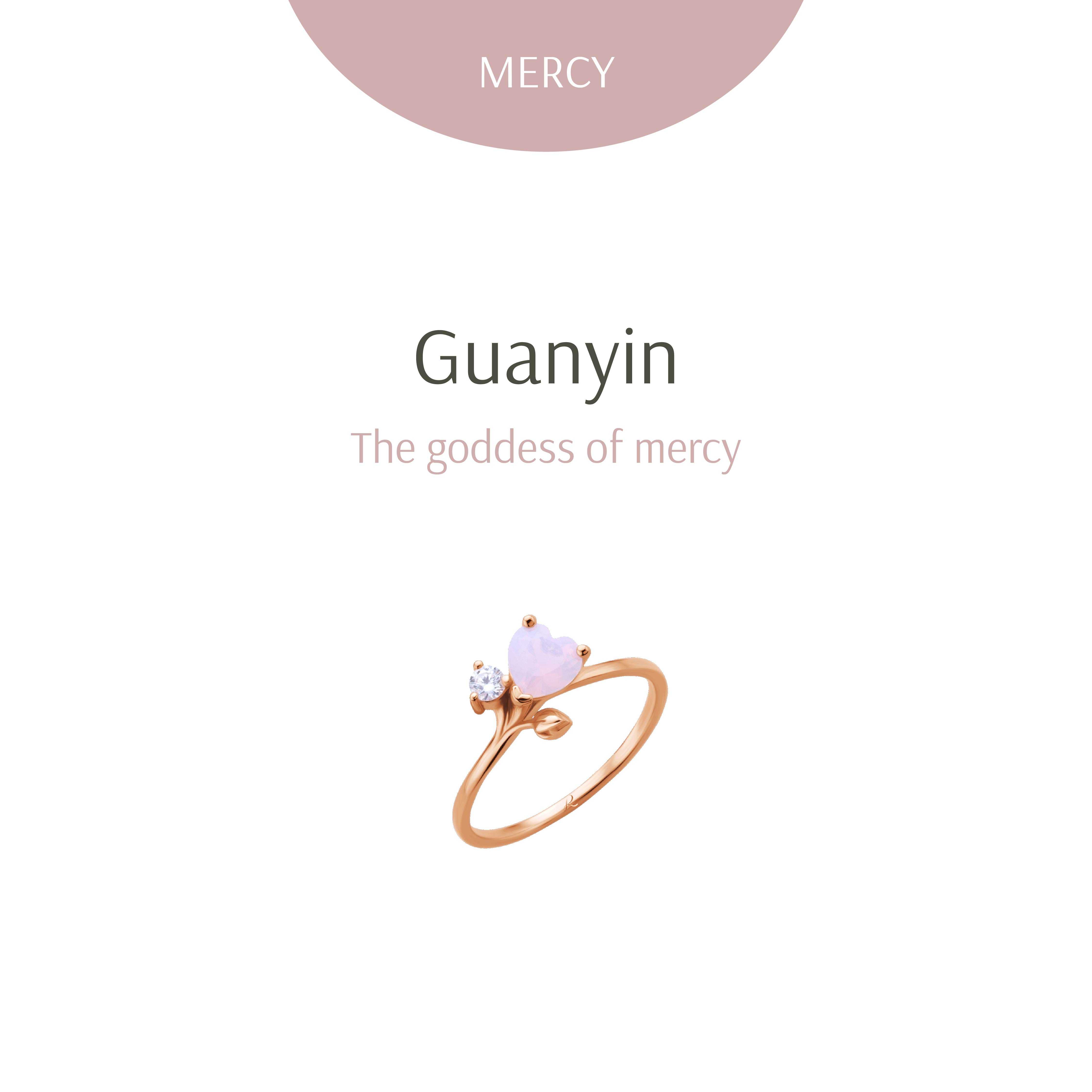 Guanyin Heart Posie Pink Gold Ring