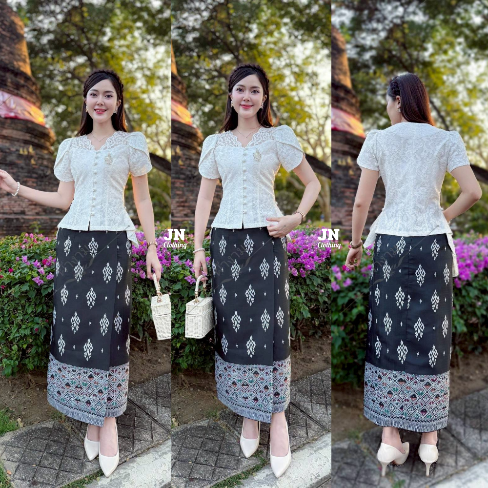 ผ้าถุงสำเร็จ เนื้อผ้าไหมแกมฝ้ายทอลาย ลายไทยเชิงประยุกต์ สวยงามคลาสิกสุดๆ ใส่ได้ทุกโอกาส