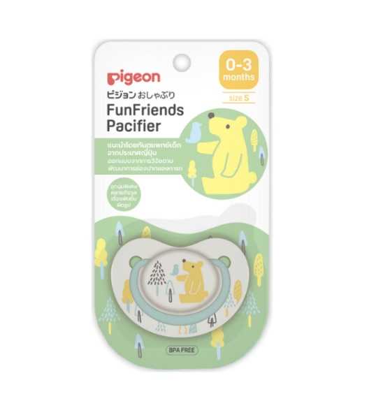 จุกหลอกเด็กsize S Pigeon 0-3เดือน สีเขียว ลาย Bear