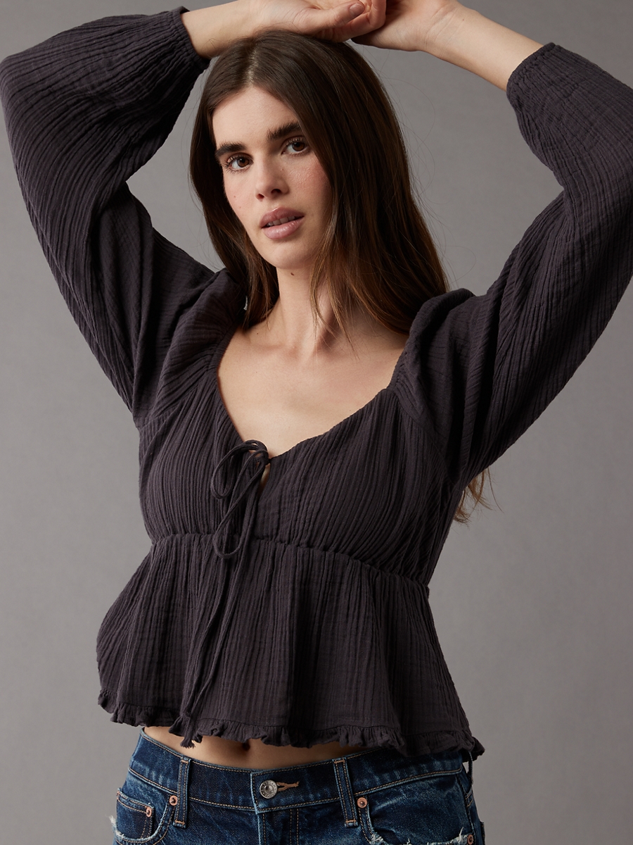 เสื้อ ผู้หญิง 5824 RUCHED FLOWY BABYDOLL TOP SOLI ( 035-5824-001 )