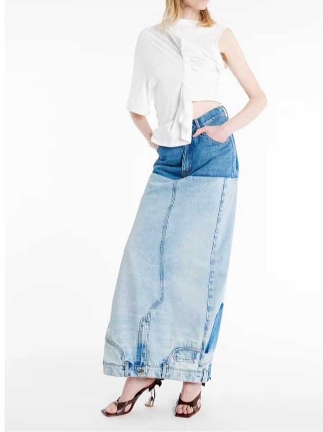 A.W.A.K.E. MODE Recycled Denim Mirror Effect Skirt - Blue Regular
