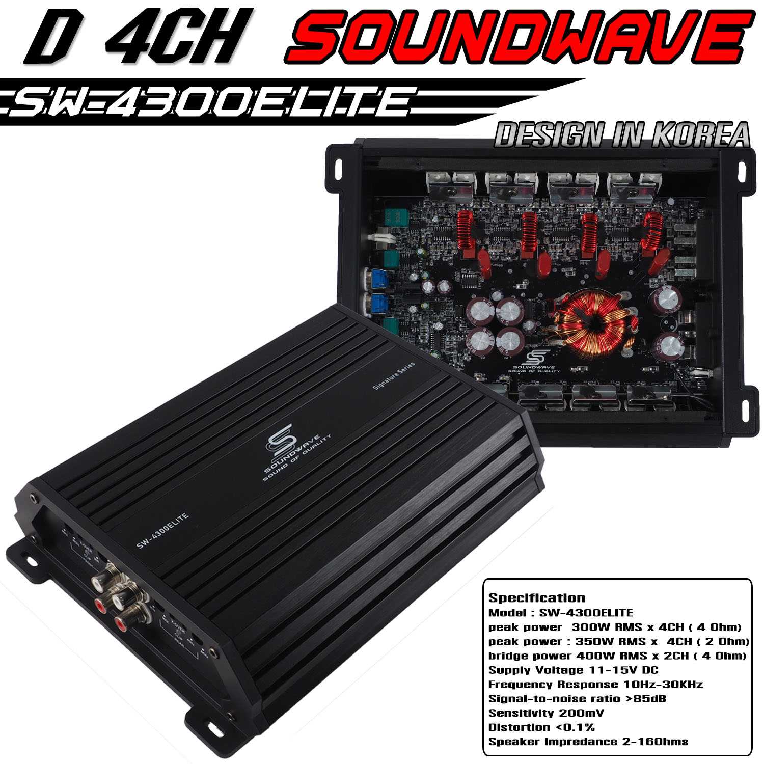 SOUNDWAVE POWER D 4CH SW-4300ELITE เพาเวอร์แอมป์, เพาเวอร์4ชาแนล, เพาเวอร์รถยนต์  คลาสดี Amplifier