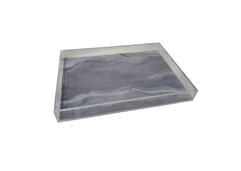 Tray, Acrylic, Velvet Fabric, Gray