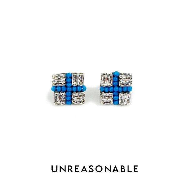 ต่างหู สีฟ้า ต่างหูคลิป ต่างหูก้านเงินแท้ น้ำหนักเบา สวยใส่สบาย UA0812-01 Unreasonable Accessories