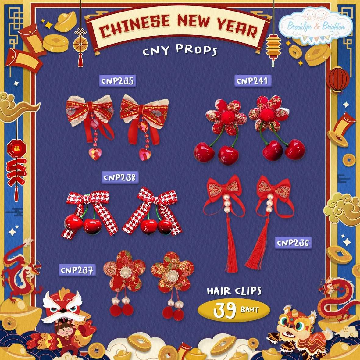 CNY Props - Hair Clips (2Pcs.) กิ๊บติดผมตรุษจีน พร็อพตรุษจีน - CNP235,CNP236,CNP237,CNP238,CNP241