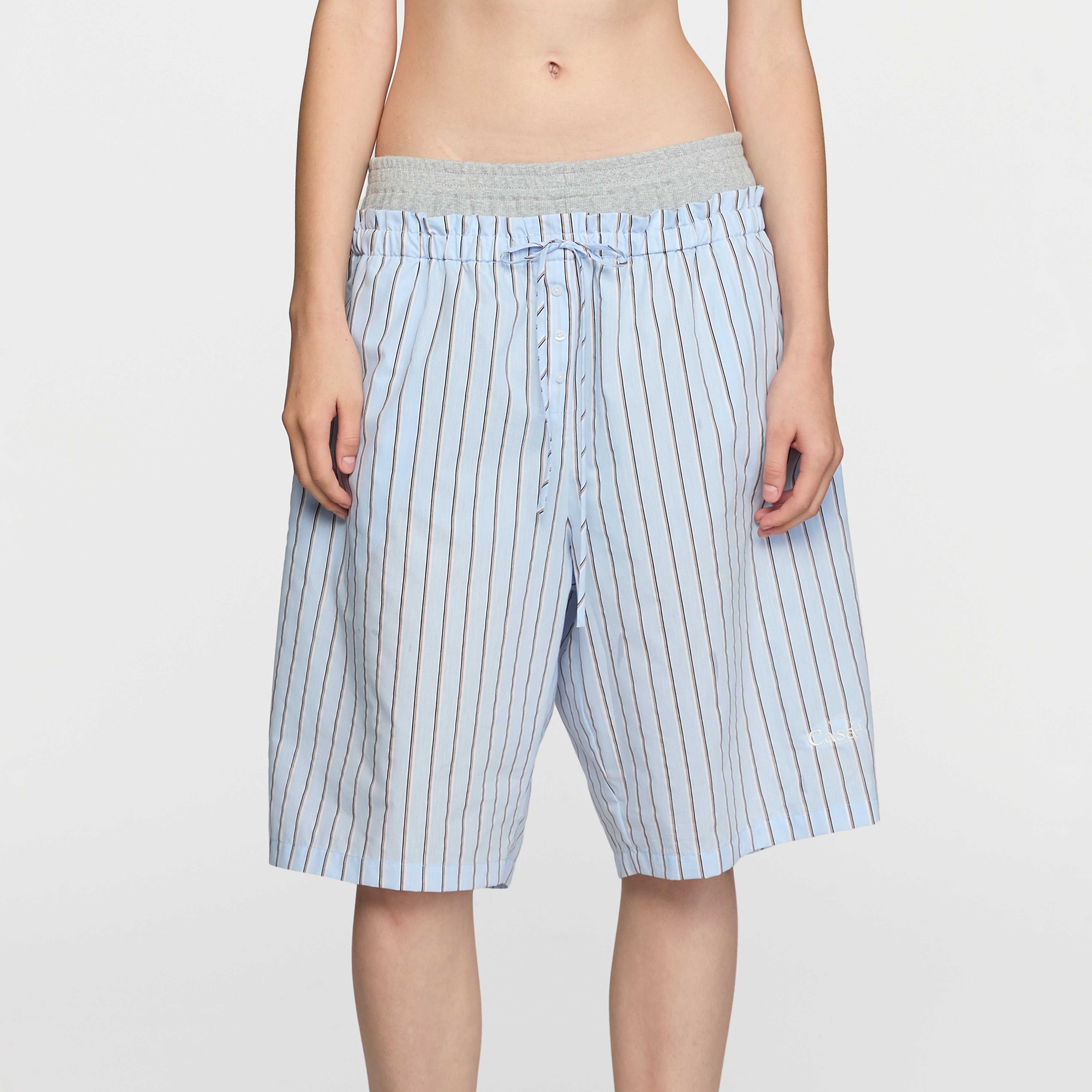 BABY BLUE RIBBED WAISTED BERMUDA SHORTS
