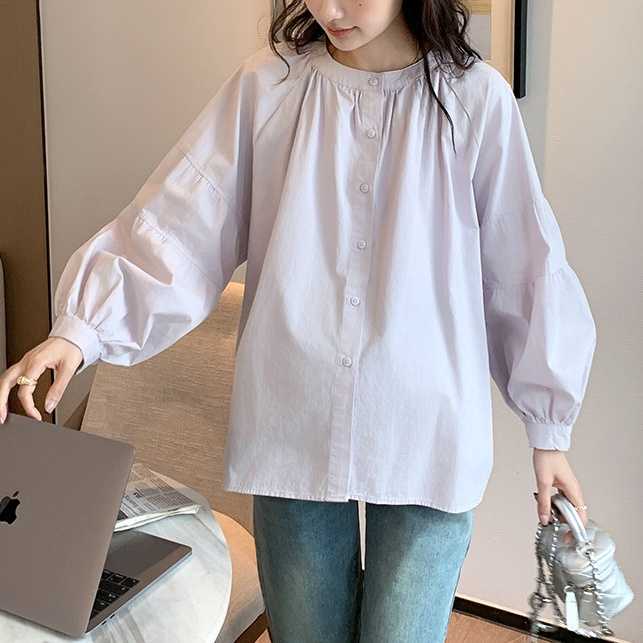 เชิ้ตทรง oversize แบบเรียบเก๋น่ารักมากๆหยิบใส่ได้ตลอด ผ้าคอตตอนเชิ้ต - สีม่วงพาสเทล