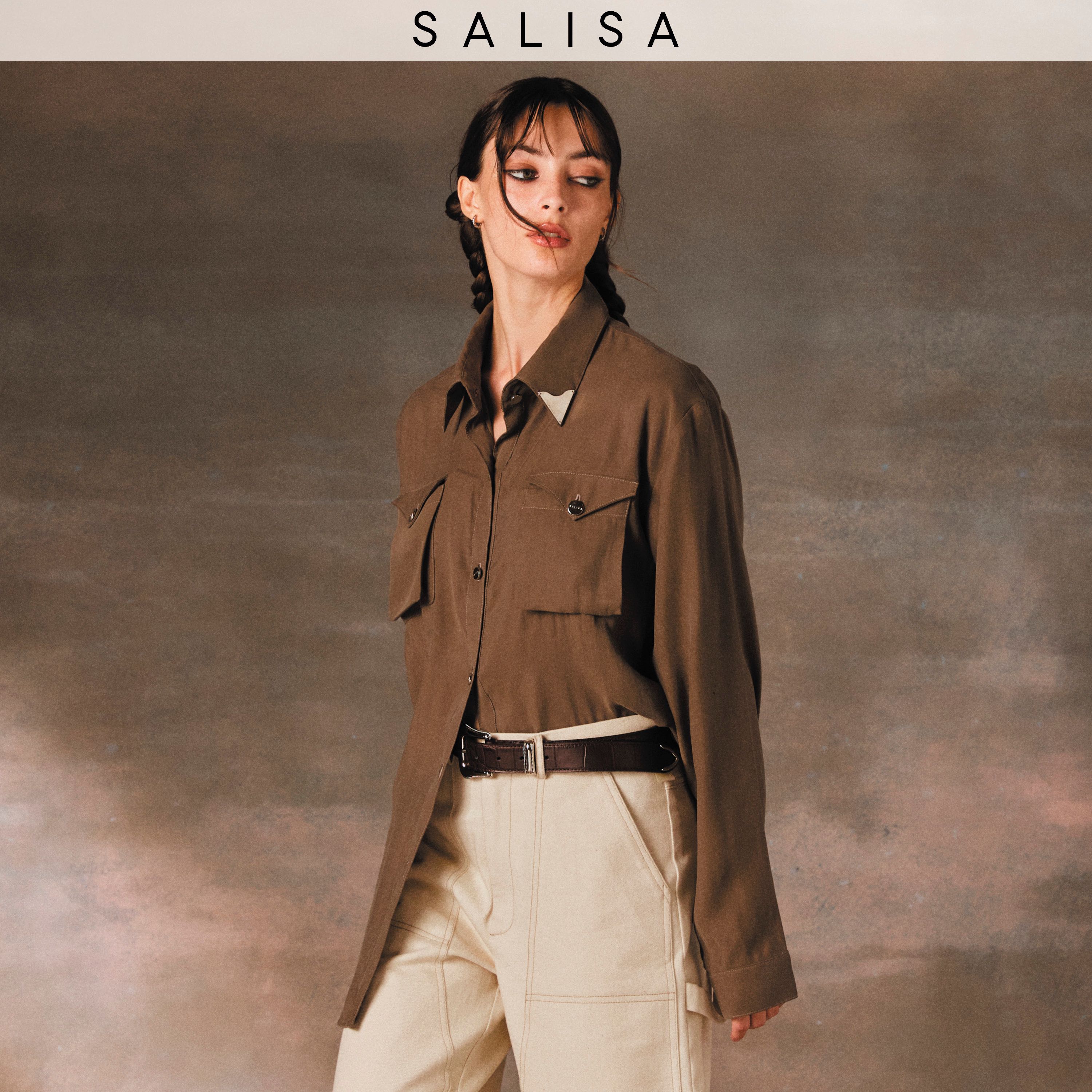 Unisex SHIRT PF24 Out West Army Green Rayon เสื้อเชิ้ตแขนยาว