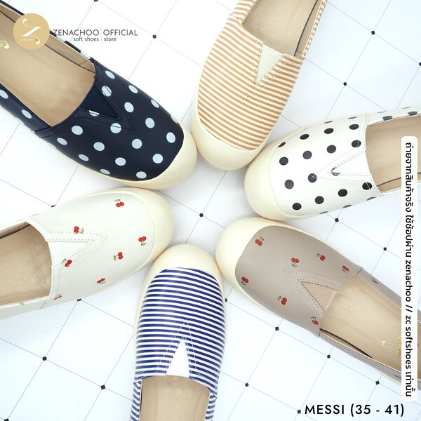 ทรงปกติ เปลี่ยนไซส์ได้-ไม่รับคืน Zenachoo รุ่น Messi สูง 1.5 นิ้ว รองเท้าหนังแกะแท้ คัทชูแนวสปอร์...