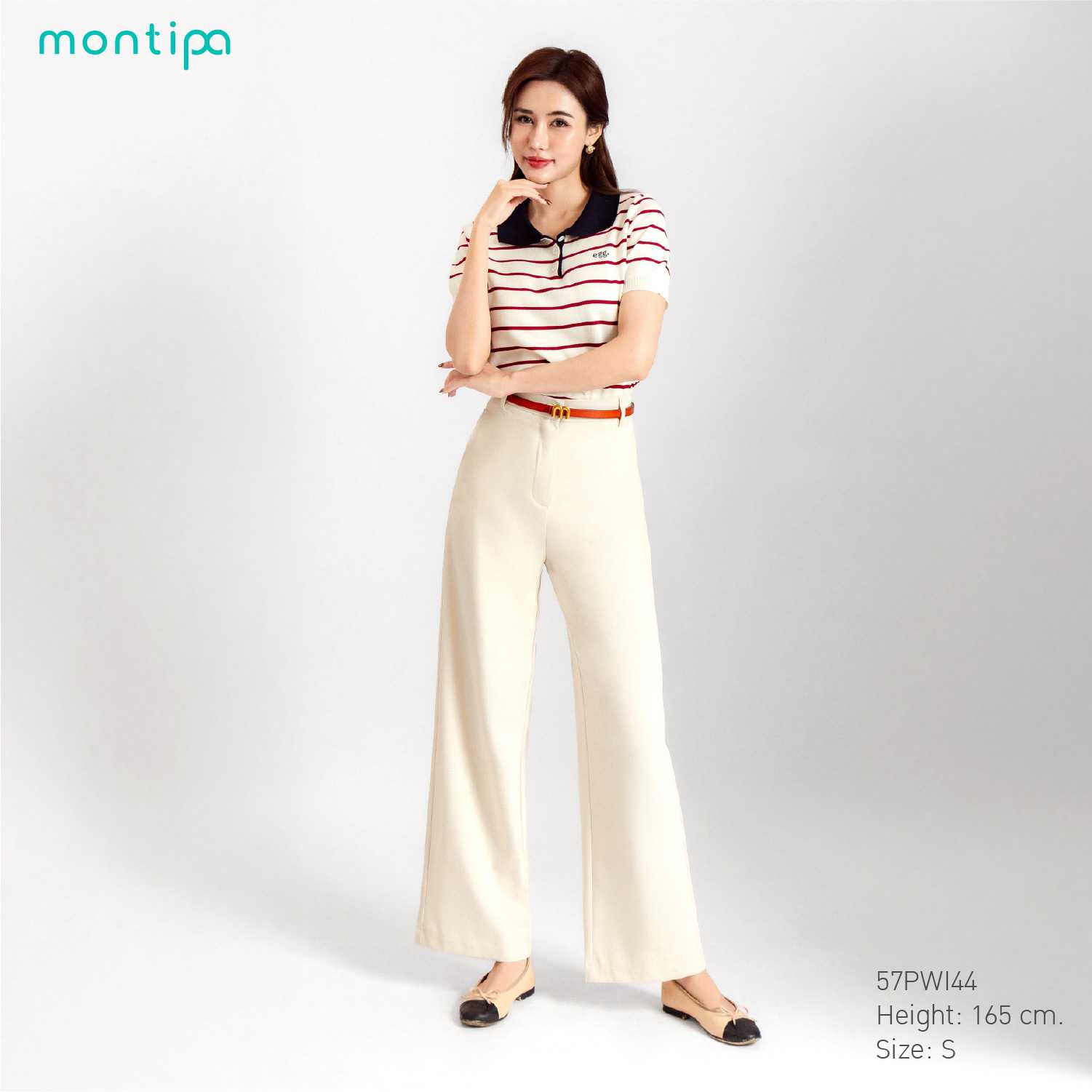 Montipa กางเกงทรงกระบอก กระดุมและซิปหน้า ผ้า Super Iron Free 57PWI44