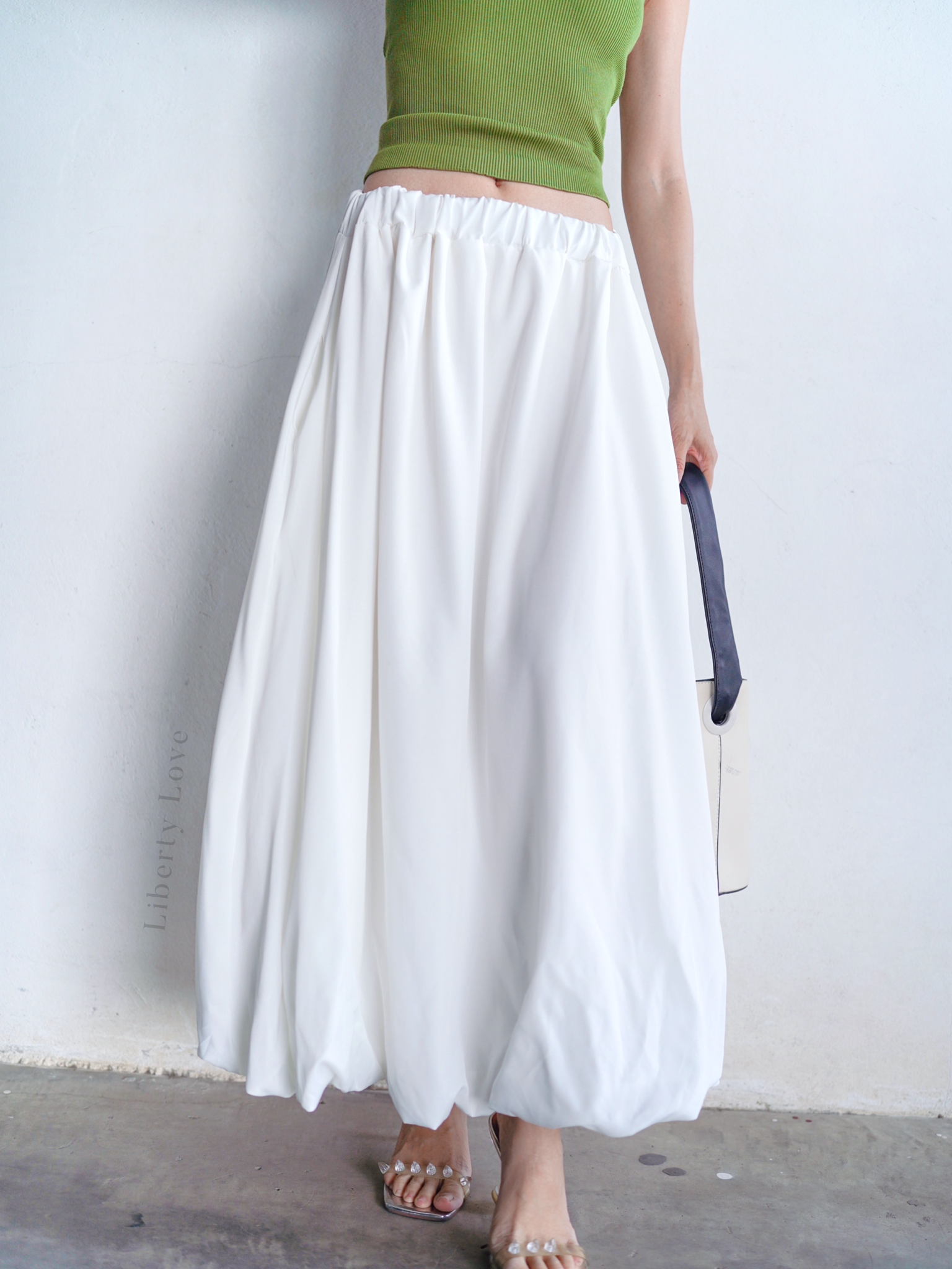 5050#1 White long balloon skirt 